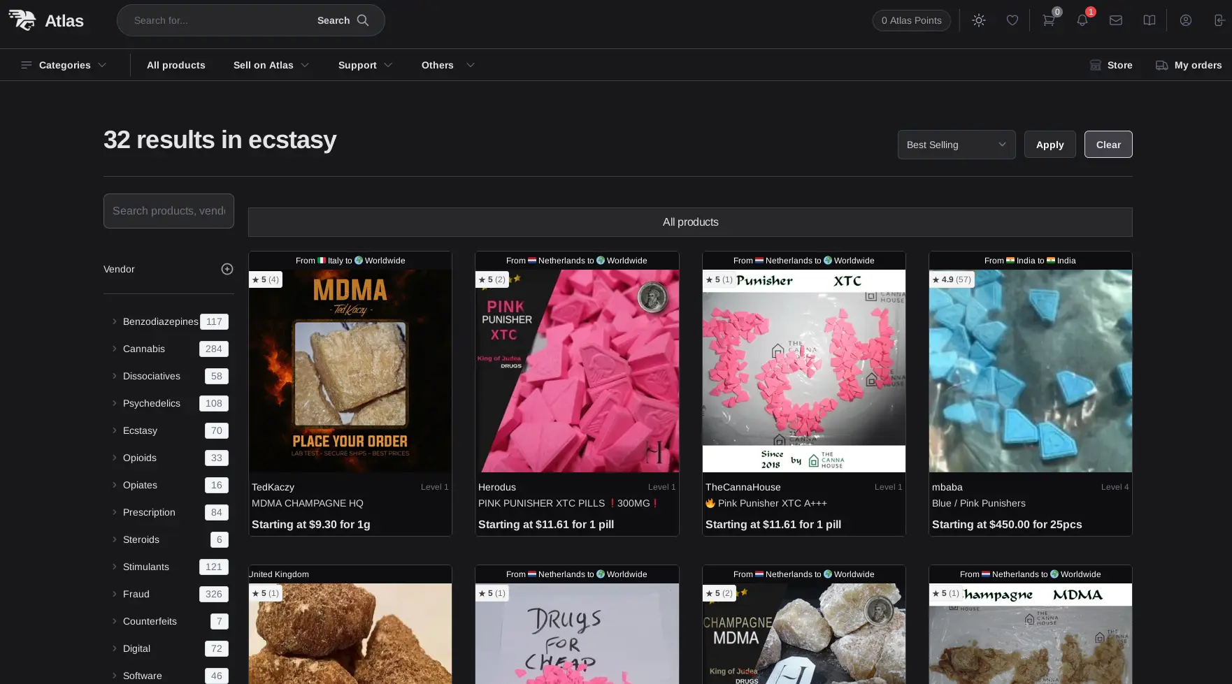 Atlas darknet market ecstasy category product listings