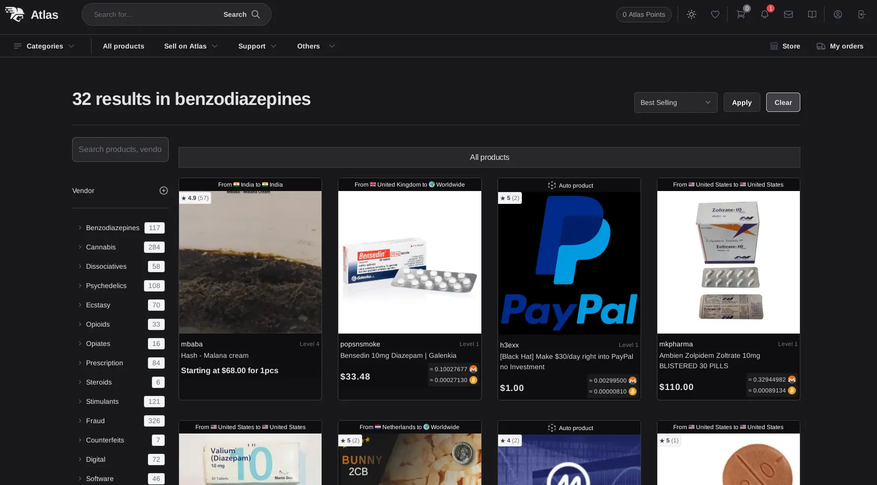 Atlas darknet market benzodiazepines category vendor products